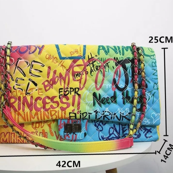 SALE!❤⚡Neon Color Graffiti XL travel size Handbag - Picture 7 of 8